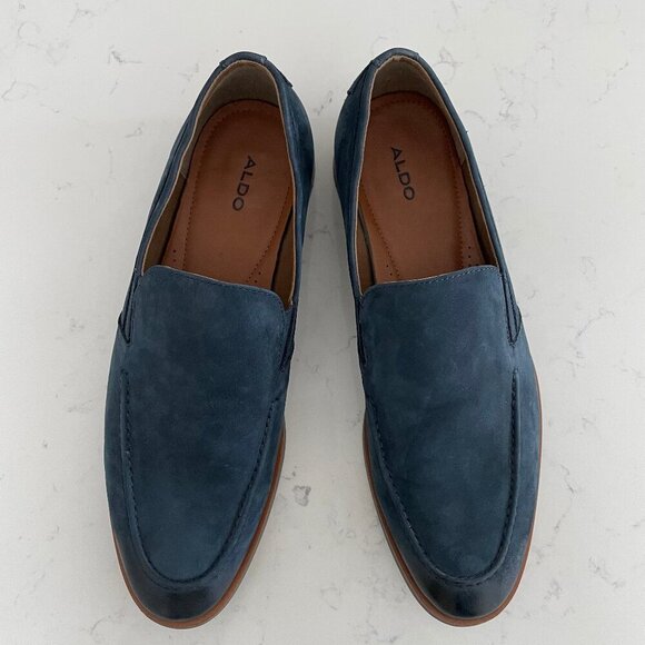 ALDO Almond Toe Slip On Suede Loafers Blue Sz 11 - Picture 1 of 10